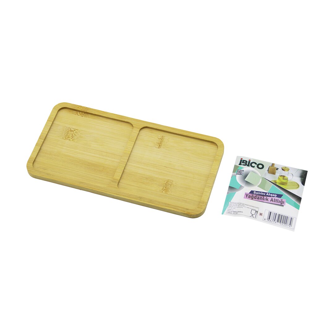 Di̇kdörtgen 2 Bölmeli̇ Ahşap Bambu Yağdanlik Altlik Mi̇ni̇ Tepsi̇ 12 X 23.4 X 0.8cm