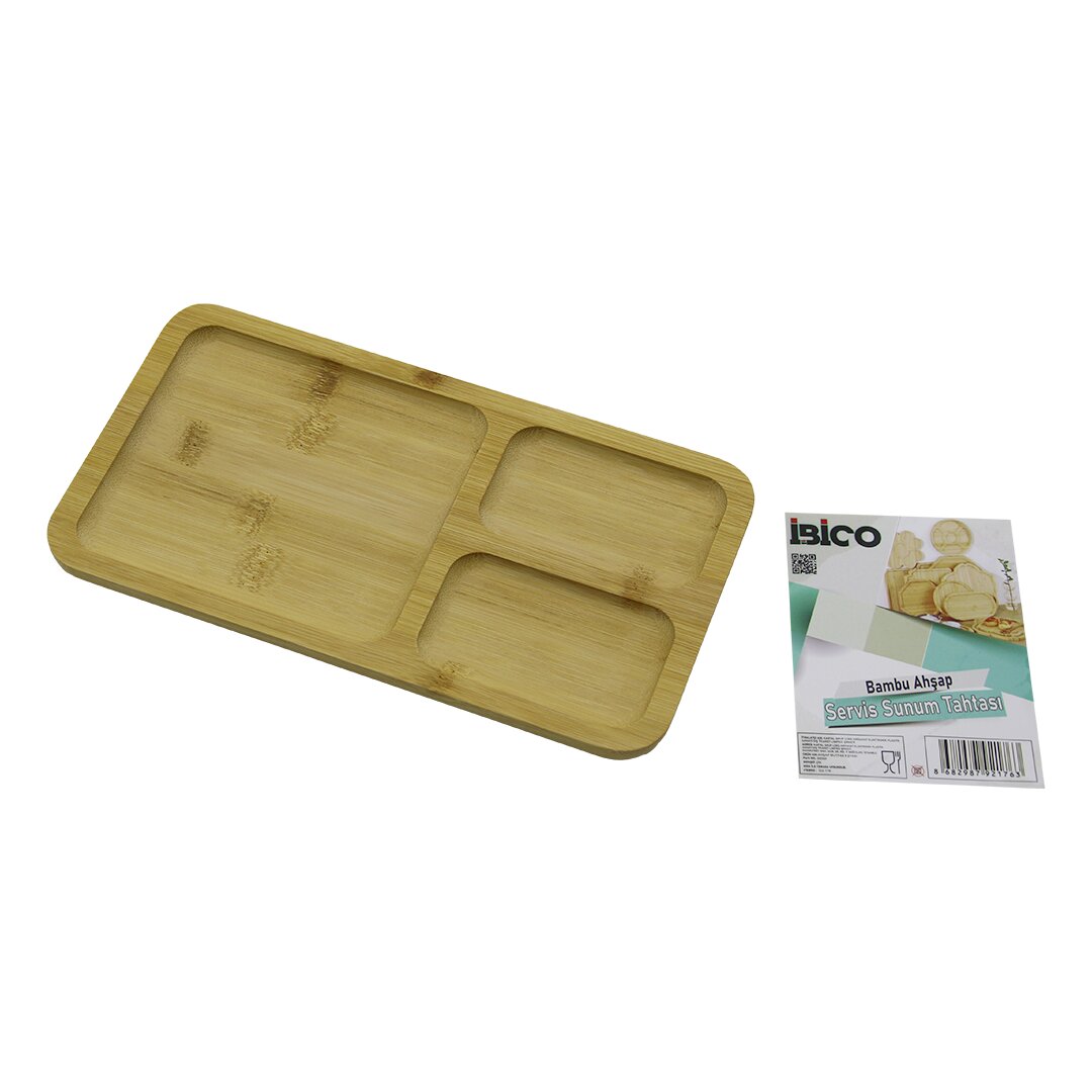 Di̇kdörtgen 3 Bölmeli̇=2+1 Ahşap Bambu Servi̇s Sunum Tepsi̇ - Tahtasi 24.8 X 13.8 X 1.4cm
