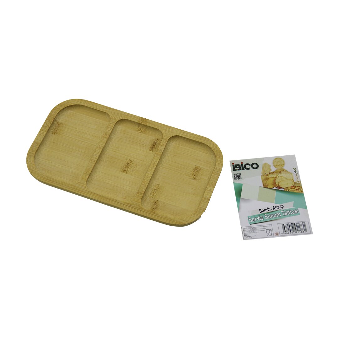 Di̇kdörtgen 3 Bölmeli̇=2+1 Ahşap Bambu Servi̇s Sunum Tepsi̇ - Tahtasi 25 X 14 X 1.4cm