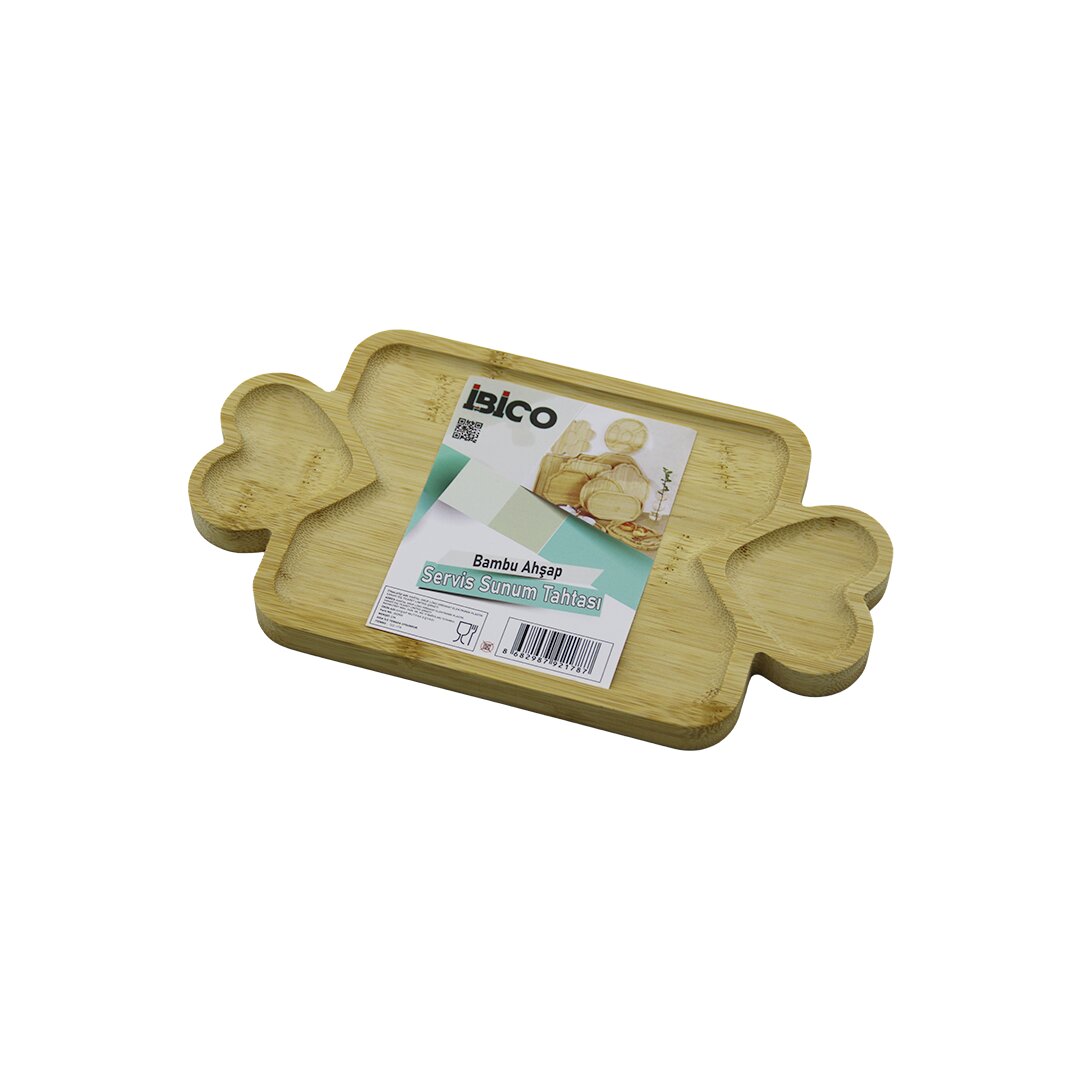 Di̇kdörtgen 3 Bölmeli̇=2i̇n1 Kalp Kulp - Bölme + 1 Ahşap Bambu Servi̇s Sunum Tepsi̇ - Tahtasi 25 X 14 X 1.4cm