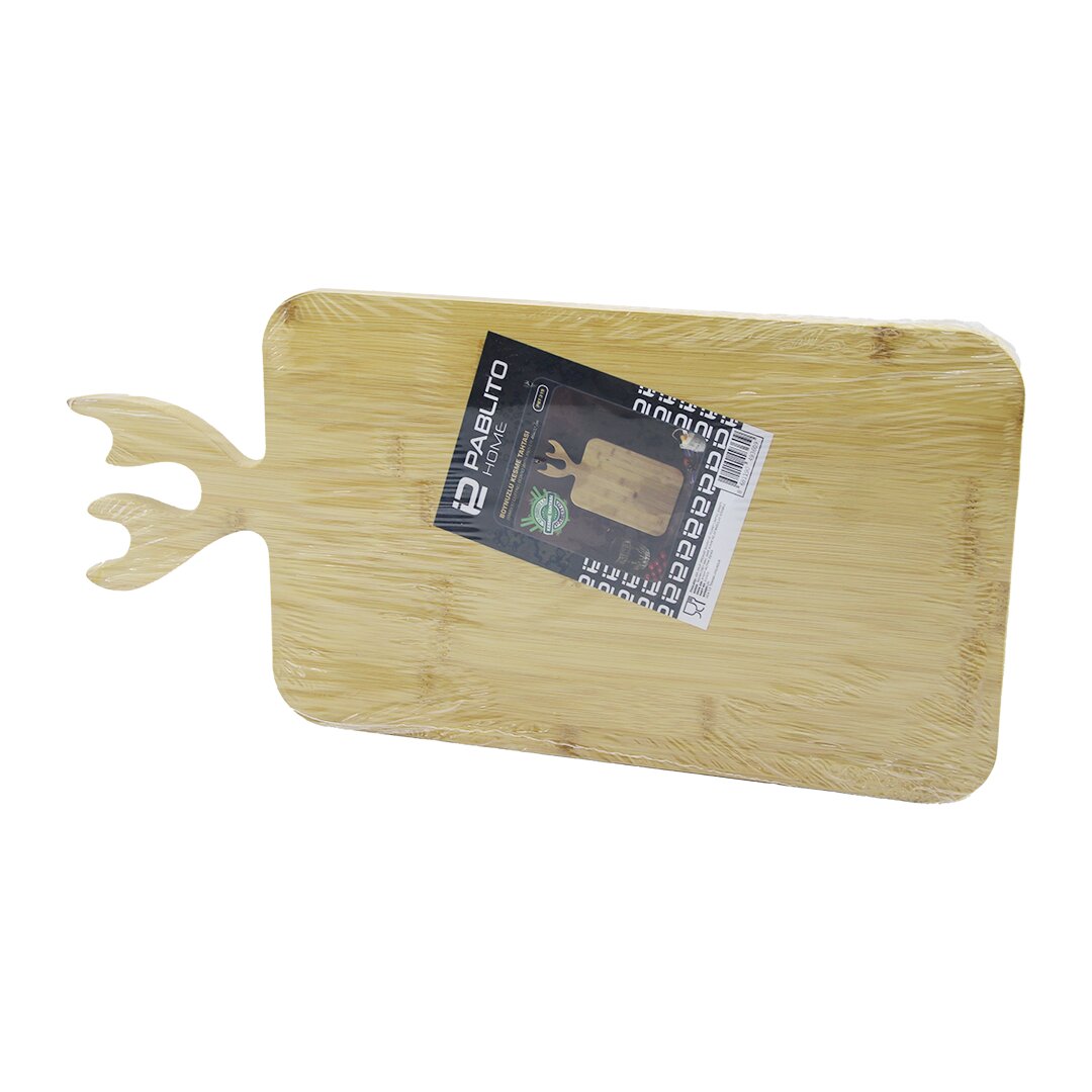 Di̇kdörtgen Ahşap Bambu Kesi̇m Panosu - Kesme Tahtasi Geyi̇k Boynuz Fi̇gür Sapli 22x36cm