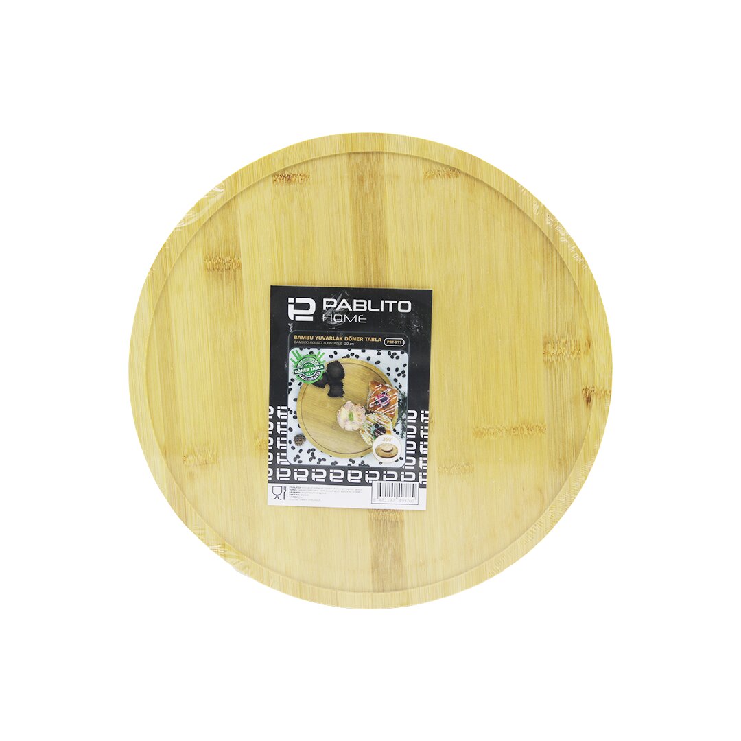 Döner Tablali  Ahşap Bambu Sunum Tepsi̇si̇ - Mi̇ni̇ Sofra Yuvarlak=30cm