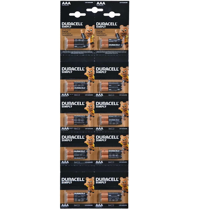 Duracell Lr03/mn2400 1.5 Volt Alkalin Aaa İnce Kalem Pil 20li Kartela Paket Fiyatı2li Yırtmalı