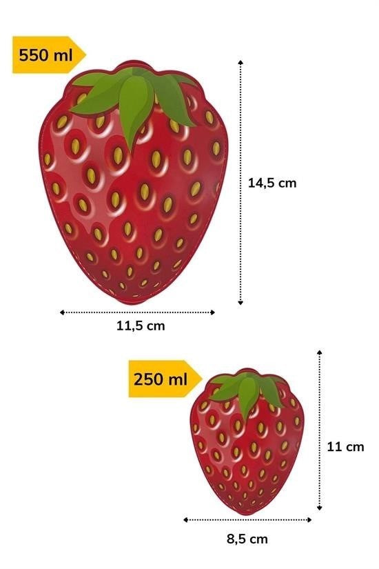 2'li İç İçe Geçebilen Çilek Model Saklama ve Beslenme Kabı Seti (550 ml + 250 ml)