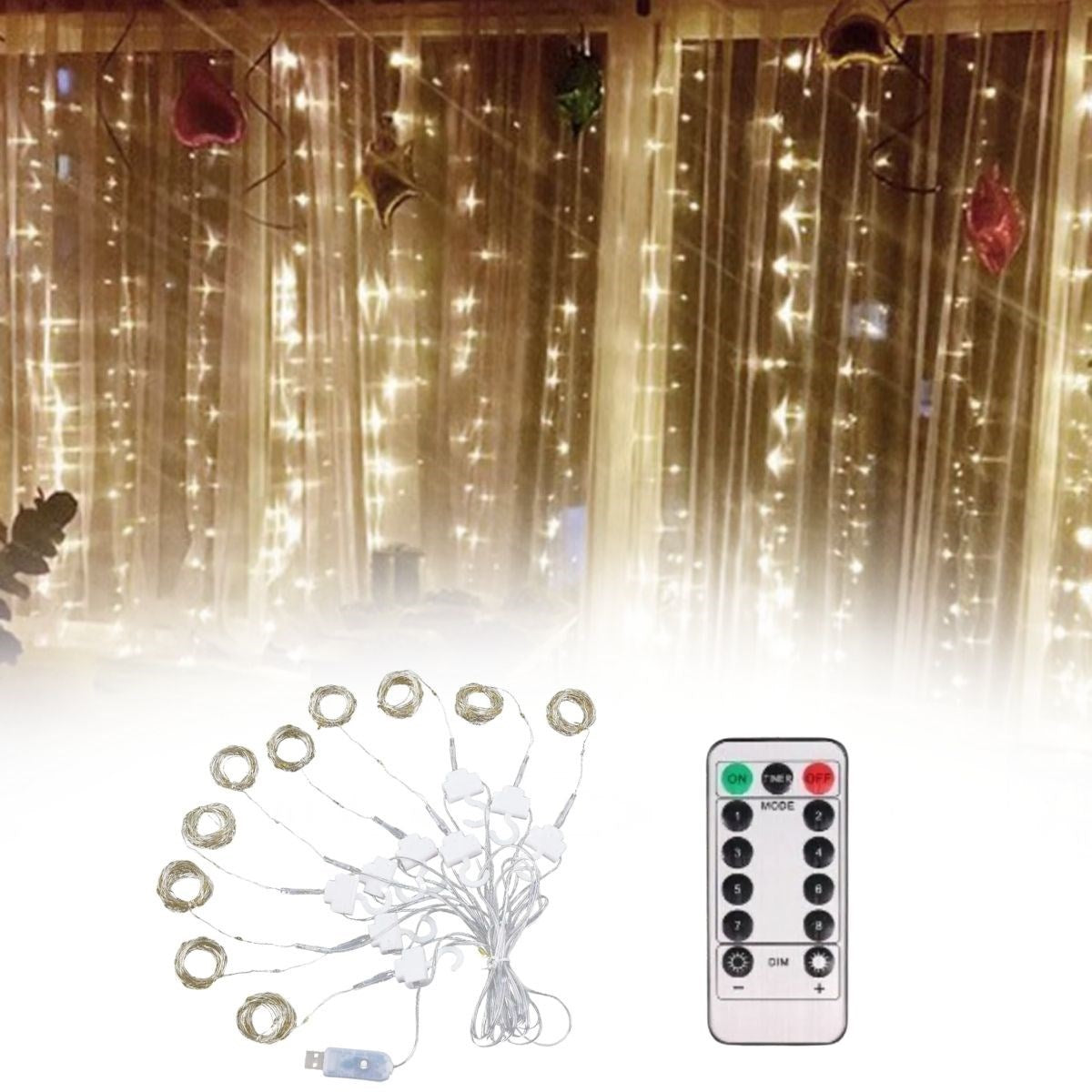 Uzaktan Kumandalı LED Perdeye Takılabilen Kancalı Işık Usb 3x3 Metre Peri Perde LED