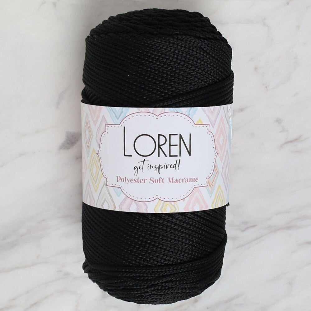 Loren Polyester Soft Macrame Siyah El Örgü İpi - LM040 - 34445