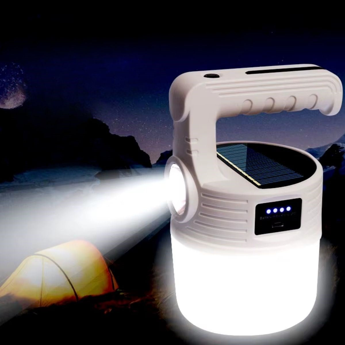 LED Güneş Enerjili Kamp Lambası–2000 Lümen Süper Parlak, 5 Aydınlatma Modlu,USB ile Şarj Edilebilir