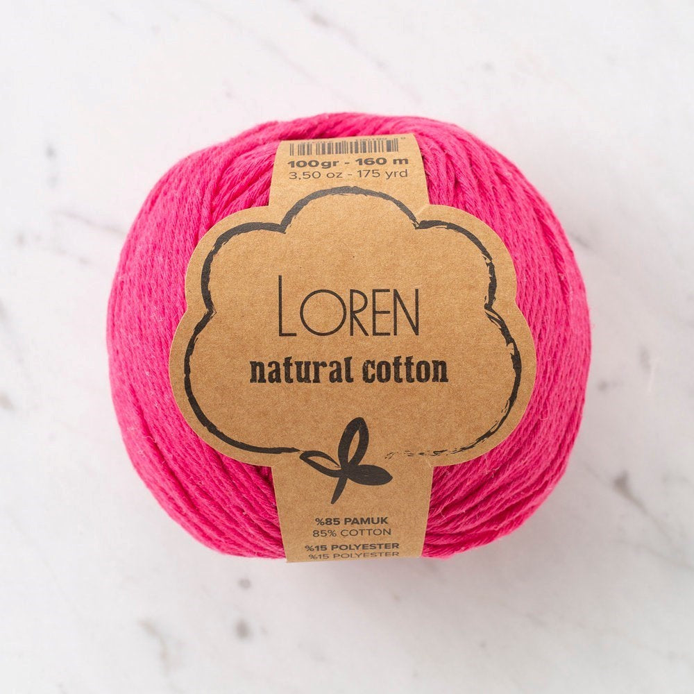 Loren Natural Cotton Fuşya El Örgü İpi - R095 - 33909