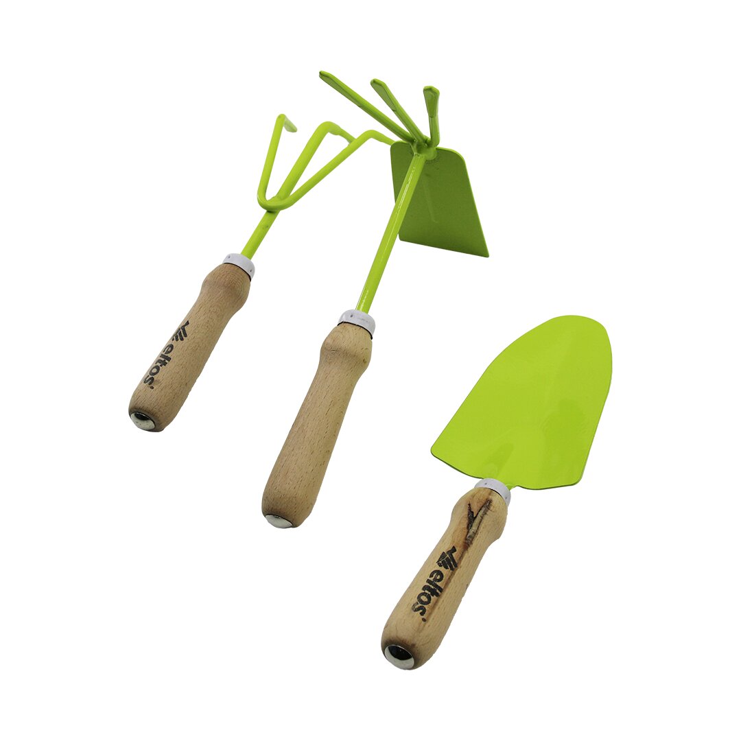 Eltos Ebs-003  3pcs  Bahçe Hobi̇ Seti̇  Renkli̇ Metal   çi̇ft Başli çapa - 3 Di̇şli̇ Tirmik - Kürek  Ahşap Sapli
