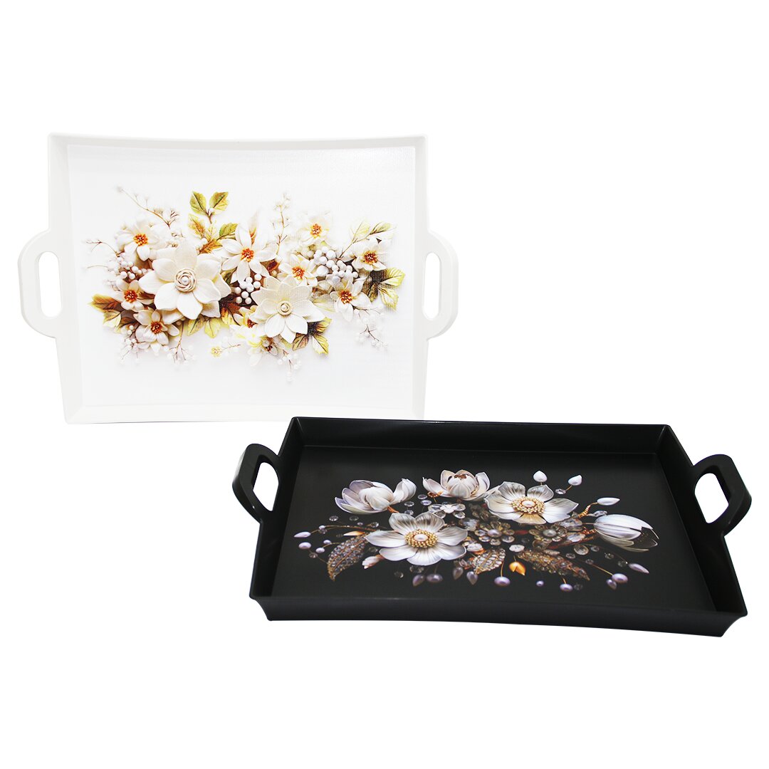 Erci̇yes çi̇çek Desen Plasti̇k Di̇kdörtgen Tepsi̇ 40x31cm