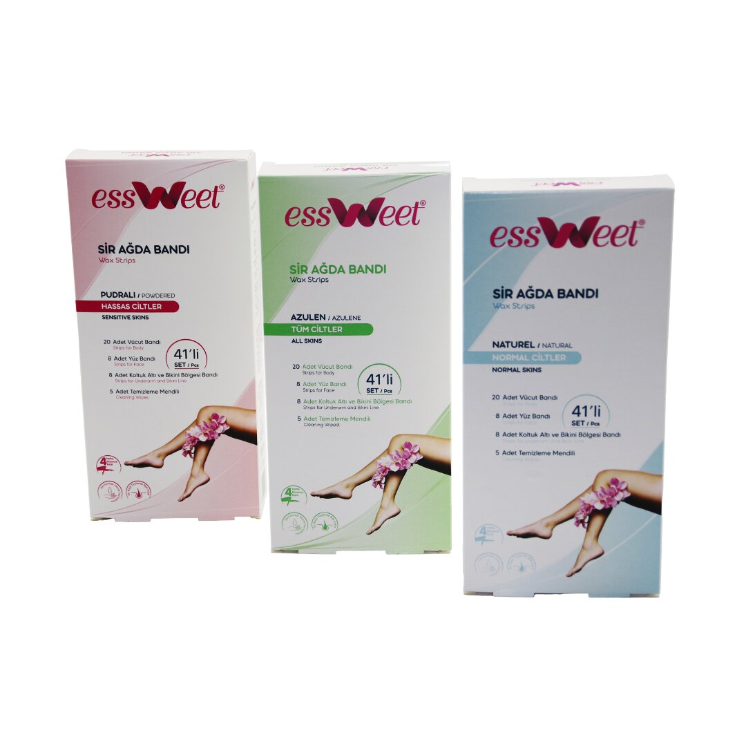 Набор лент Essweet Black Waxing Tape Set 41pcs Azulene-natural-powder 20 шт. для тела, 8 шт. для лица, 8 шт. K.sub Tape, 5 шт. салфеток