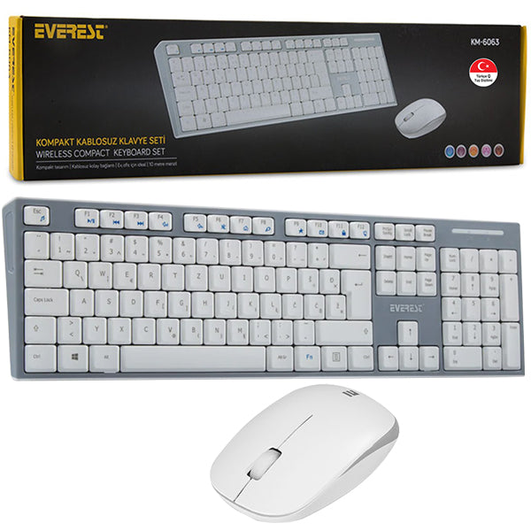 EVEREST KM-6063 BEYAZ/GRİ KABLOSUZ Q MULTIMEDYA KLAVYE+MOUSE SET (4620)