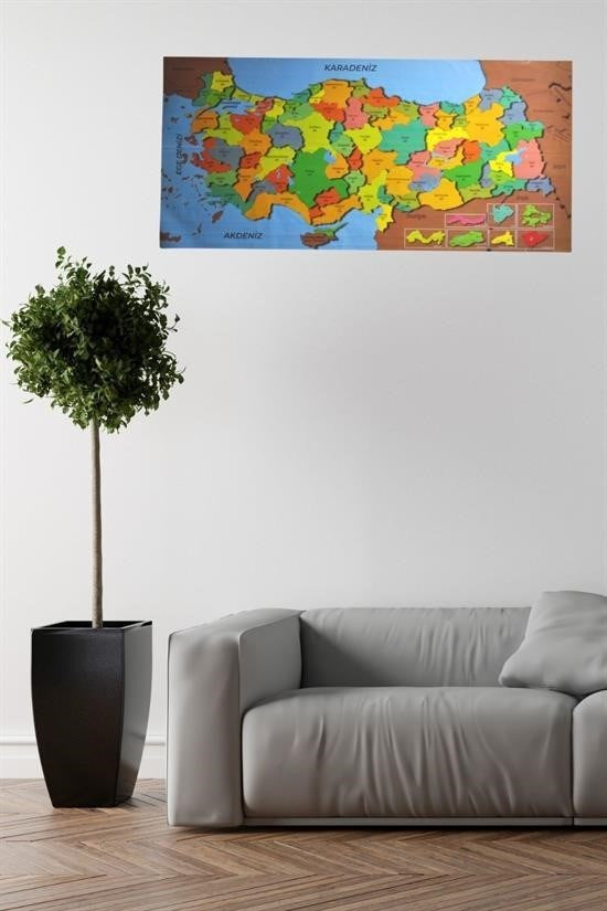 Renkli Türkiye Haritası Manyetik Yapıştırıcı Gerektirmeyen Duvar Stickerı 118 CM * 56 CM