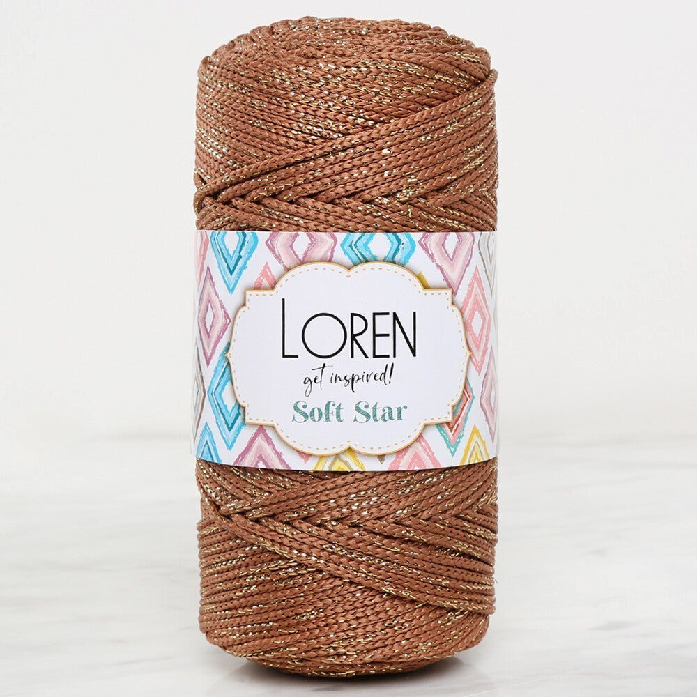 Loren Soft Star Makrome İpi Sarı Simli Kahverengi