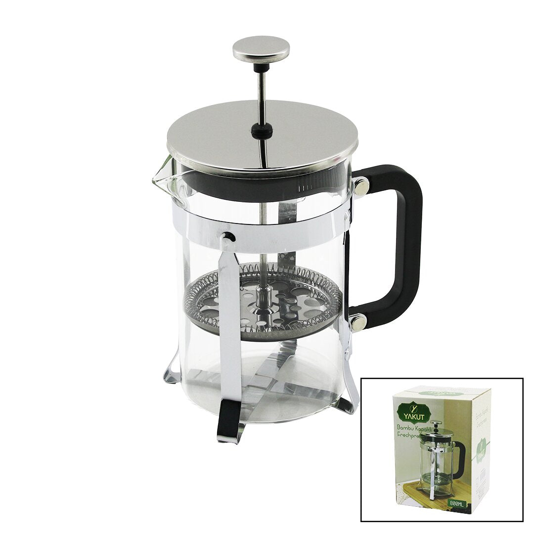 Frechpress  800ml   Cam  Bi̇tki̇ Süzgeçi̇ Metal Kafes - Plasti̇k Sapli Metal Kaplamali Pls.kapak