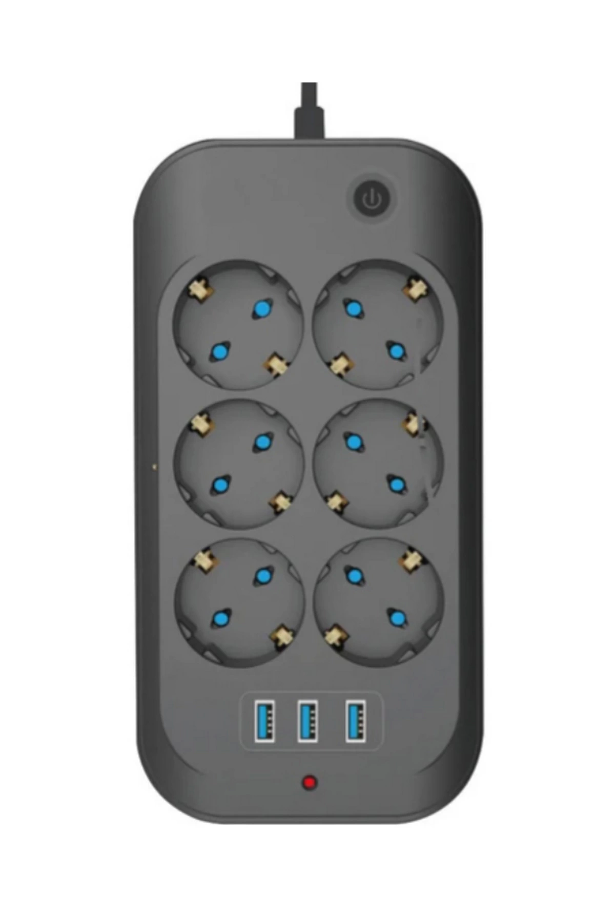 Termal Akım Korumalı, Çocuk Korumalı, 6’lı 2 Mt Uzatma Kablosu 6 X Priz, 3 X Usb