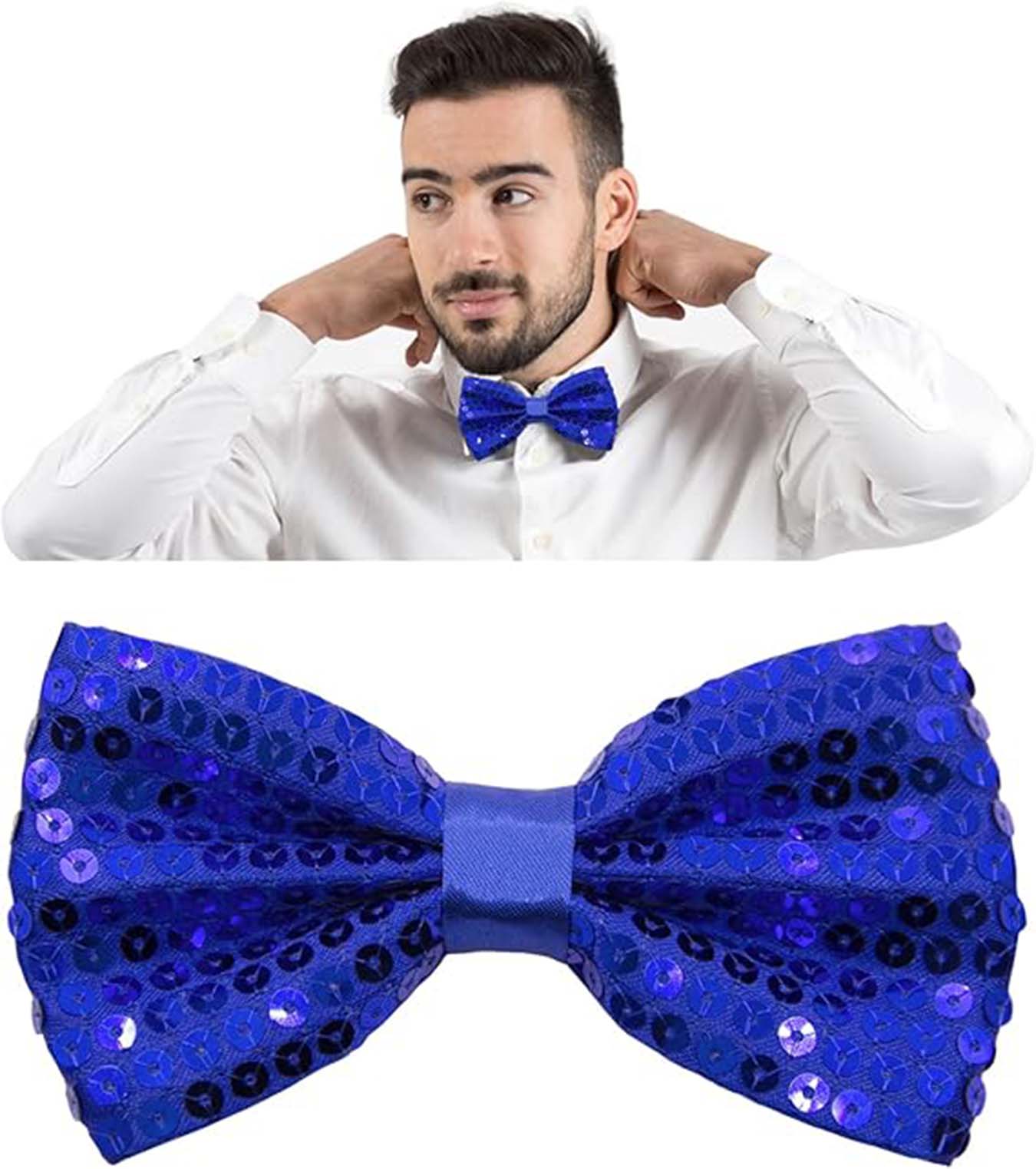 Gece Işıltısı Mavı Payetlı Pullu Papyon 7x2 Cm
