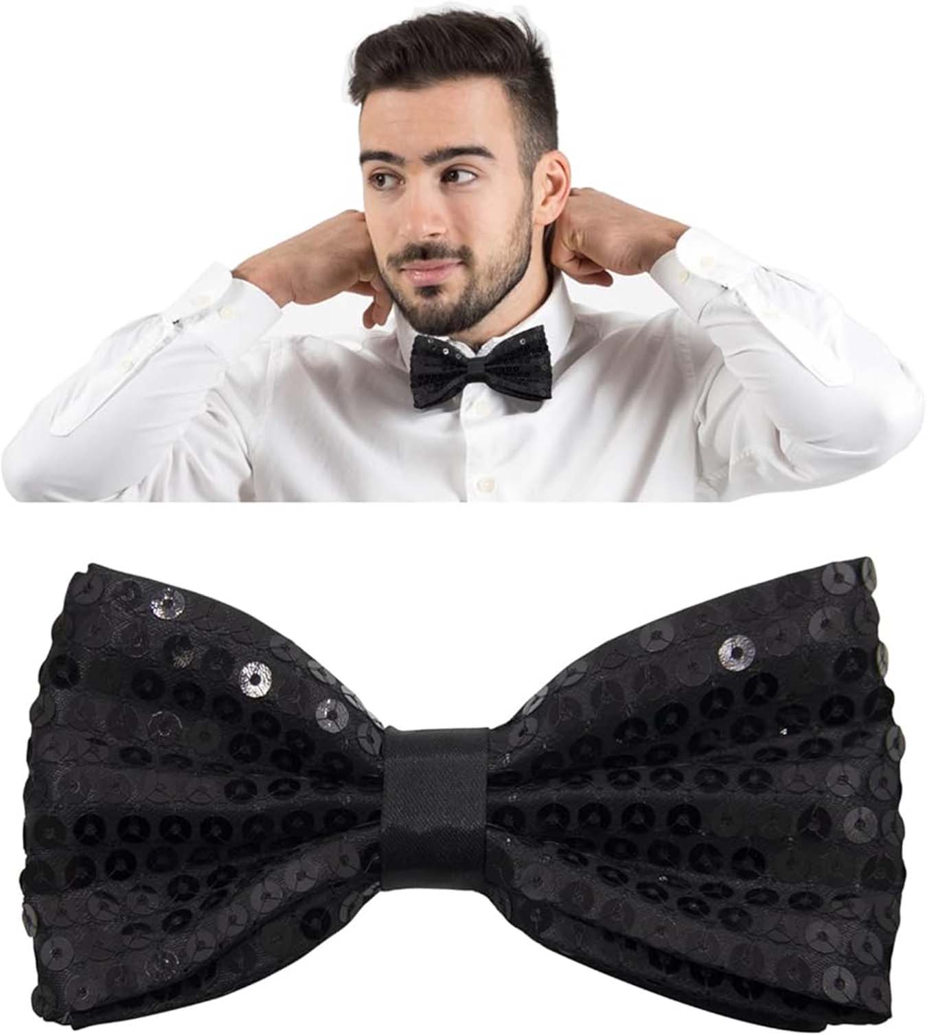 Gece Işıltısı Sıyah Payetlı Pullu Papyon 7x2 Cm