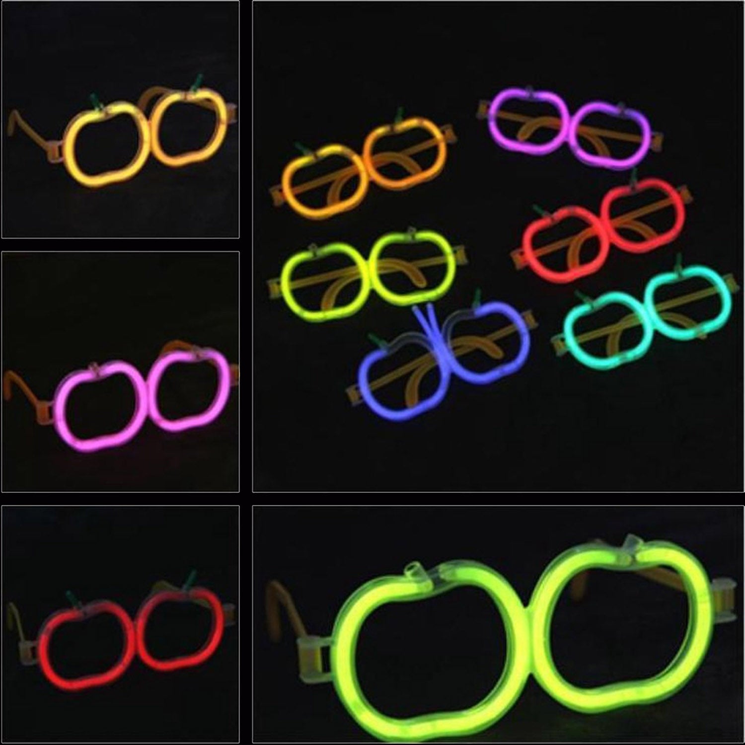 Glow Stick Elma Gözlük - Glow Partisi Gözlüğü - Glow Stick Gözlük 12 Adet (4620)