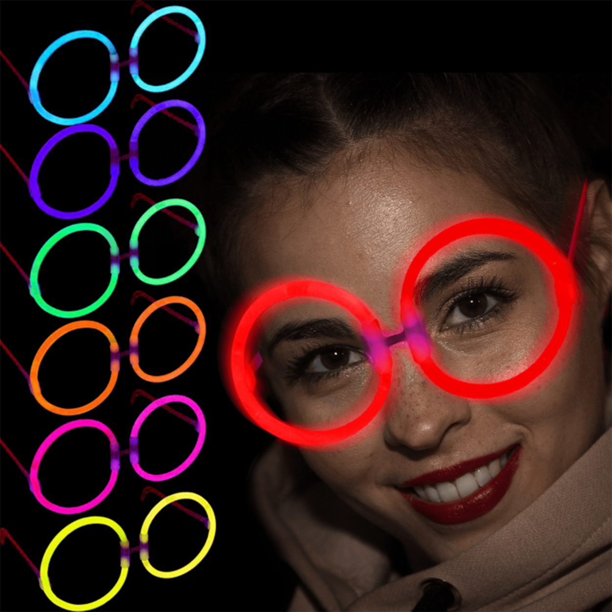 Glow Stick Parti Gözlüğü Glow Partisi Yuvarlak Şekilli Fosforlu Gözlük 6 Adet (4620)