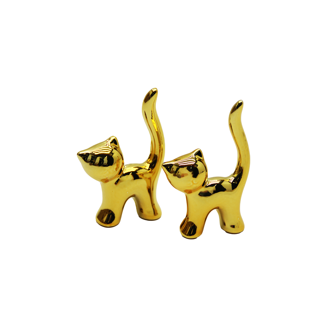 Gold Küçük Boy Serami̇k Kedi̇ Dekorati̇f Süs - 9516