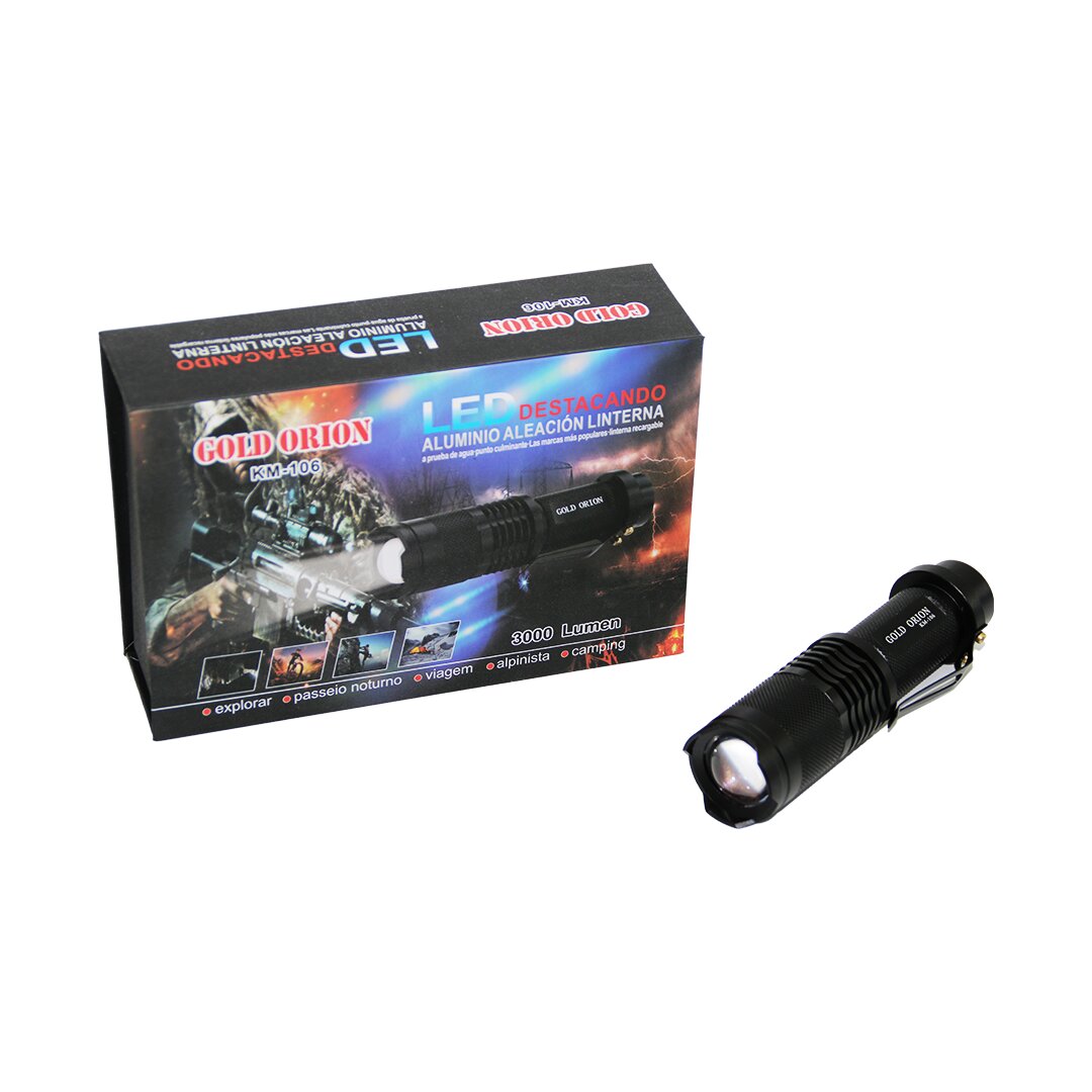 Gold Orion Km-106 Zoomlu El Feneri̇ Fi̇şli̇ Pi̇l şarj Ci̇hazli Si̇yah Metal Kasa 12.5cm 3000 Lumen