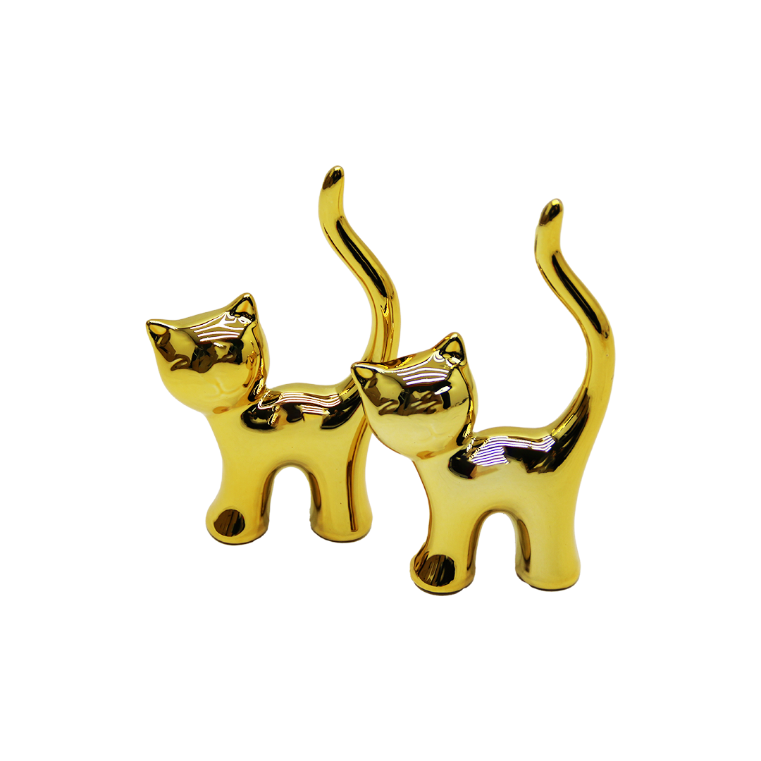 Gold Orta Boy Serami̇k Kedi̇ Dekorati̇f Süs - 9517