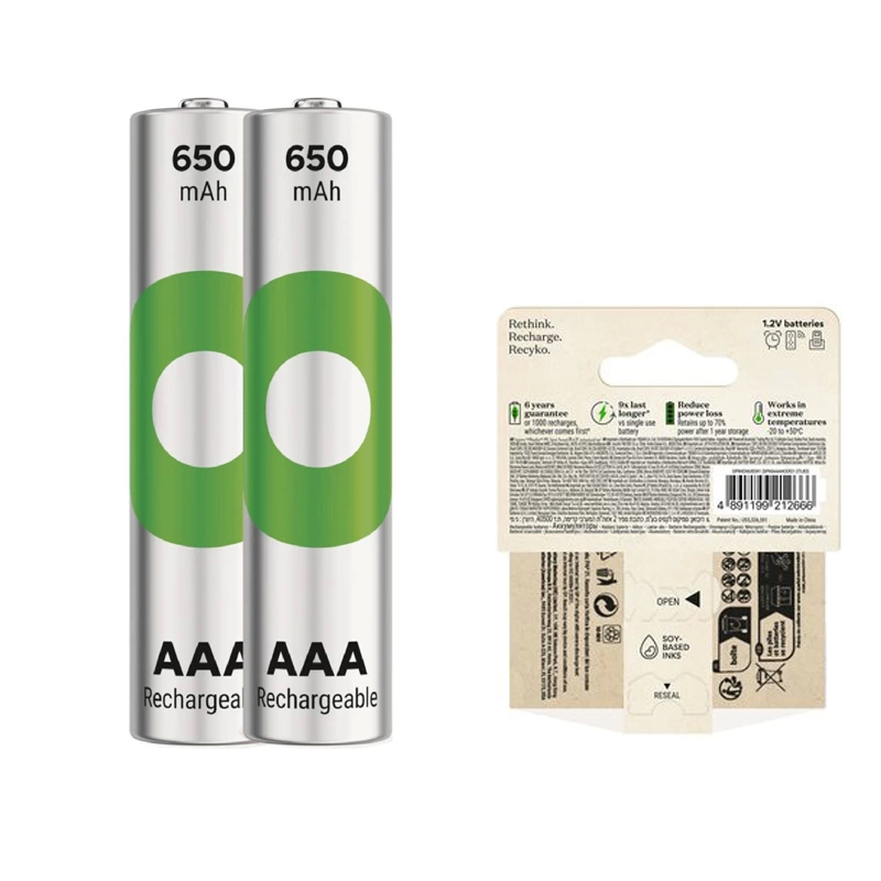 Gp Recyko 650 Mah R03 Aaa Şarjlı 2li İnce Kalem Pil Gp65aaahcer21-2tlb2 Gprhch63e041