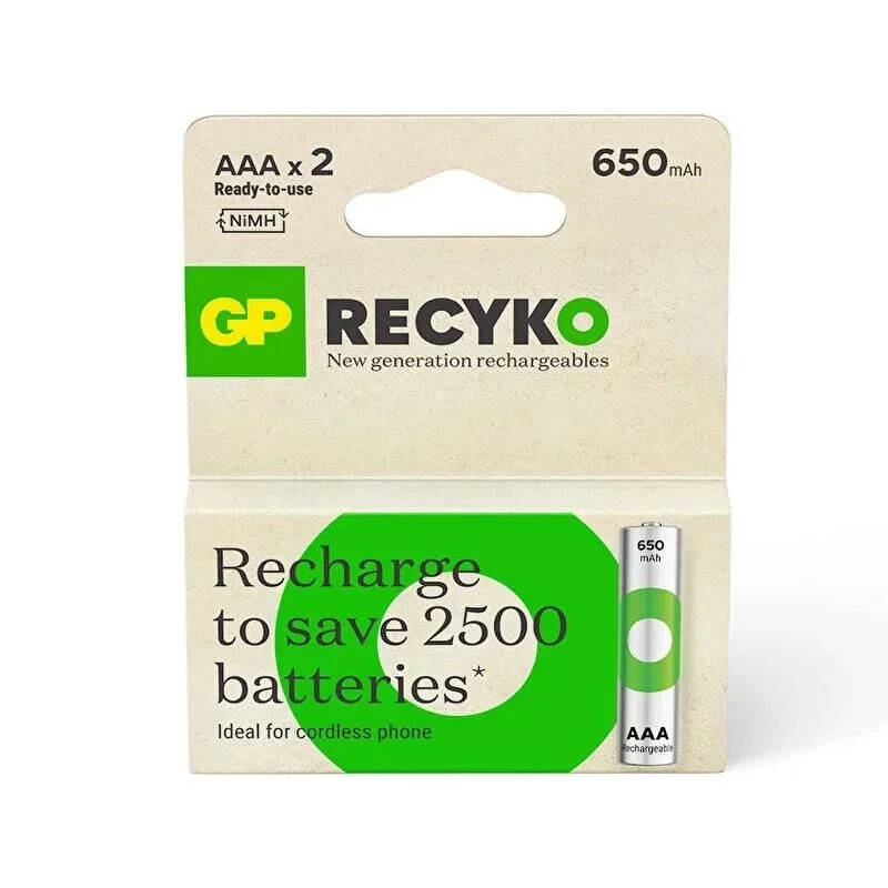 Gp Recyko 650 Mah R03 Aaa Şarjlı 2li İnce Kalem Pil Gp65aaahcer21-2tlb2 Gprhch63e041