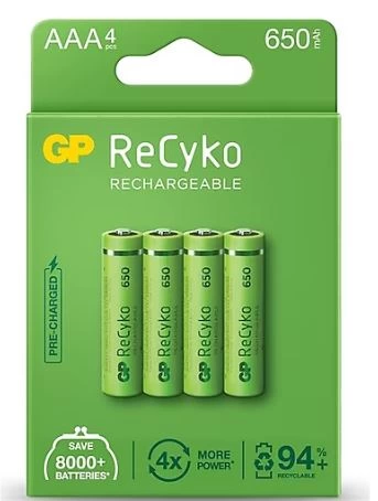 Gp Recyko 650 Mah R03 Aaa Şarjlı 4lü İnce Kalem Pil Gp65aaahcer21-2tlb2