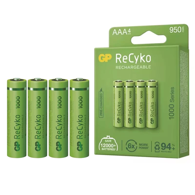 Gp Recyko 950 Mah Aaa İnce 4lü Şarjlı Kalem Pil Gp100aaahce-2eb4 Gprhc103e001