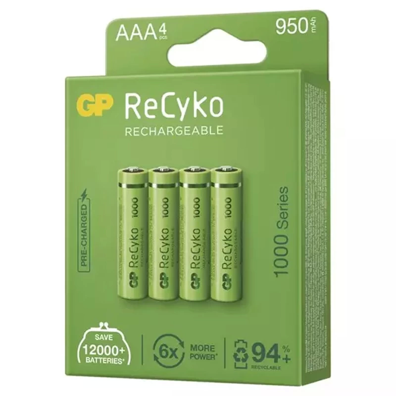 Gp Recyko 950 Mah Aaa İnce 4lü Şarjlı Kalem Pil Gp100aaahce-2eb4 Gprhc103e001