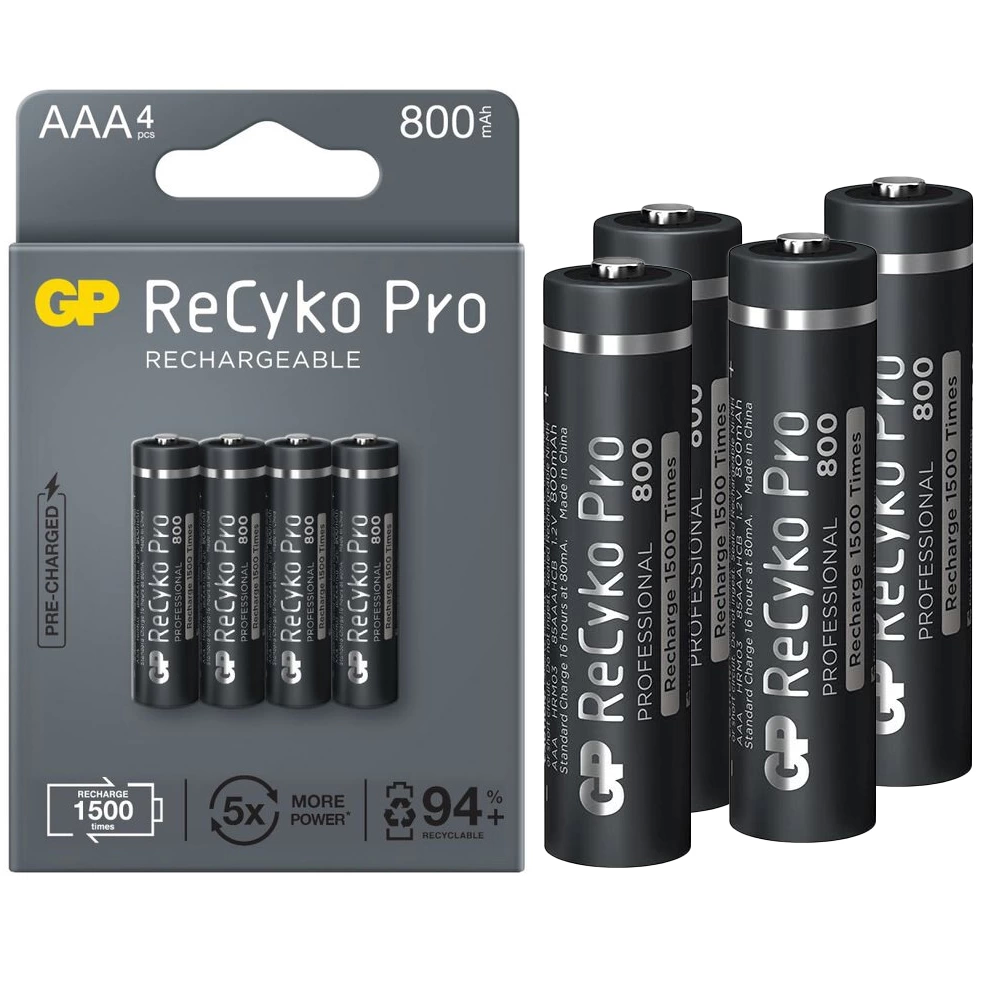 Gp Recyko Pro İnce Aaa 800 Mah 4lü Şarjlı Pil Gp85aaahcb-2eb4 Gprhch83b205