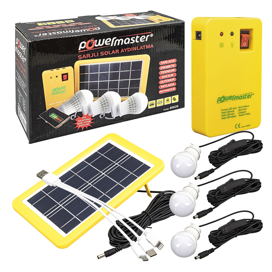 GÜNEŞ PANELLİ 3 LAMBALI POWERBANK ÖZELLİKLİ ÇOK AMAÇLI ŞARJLI SOLAR AYDINLATMA (4620)