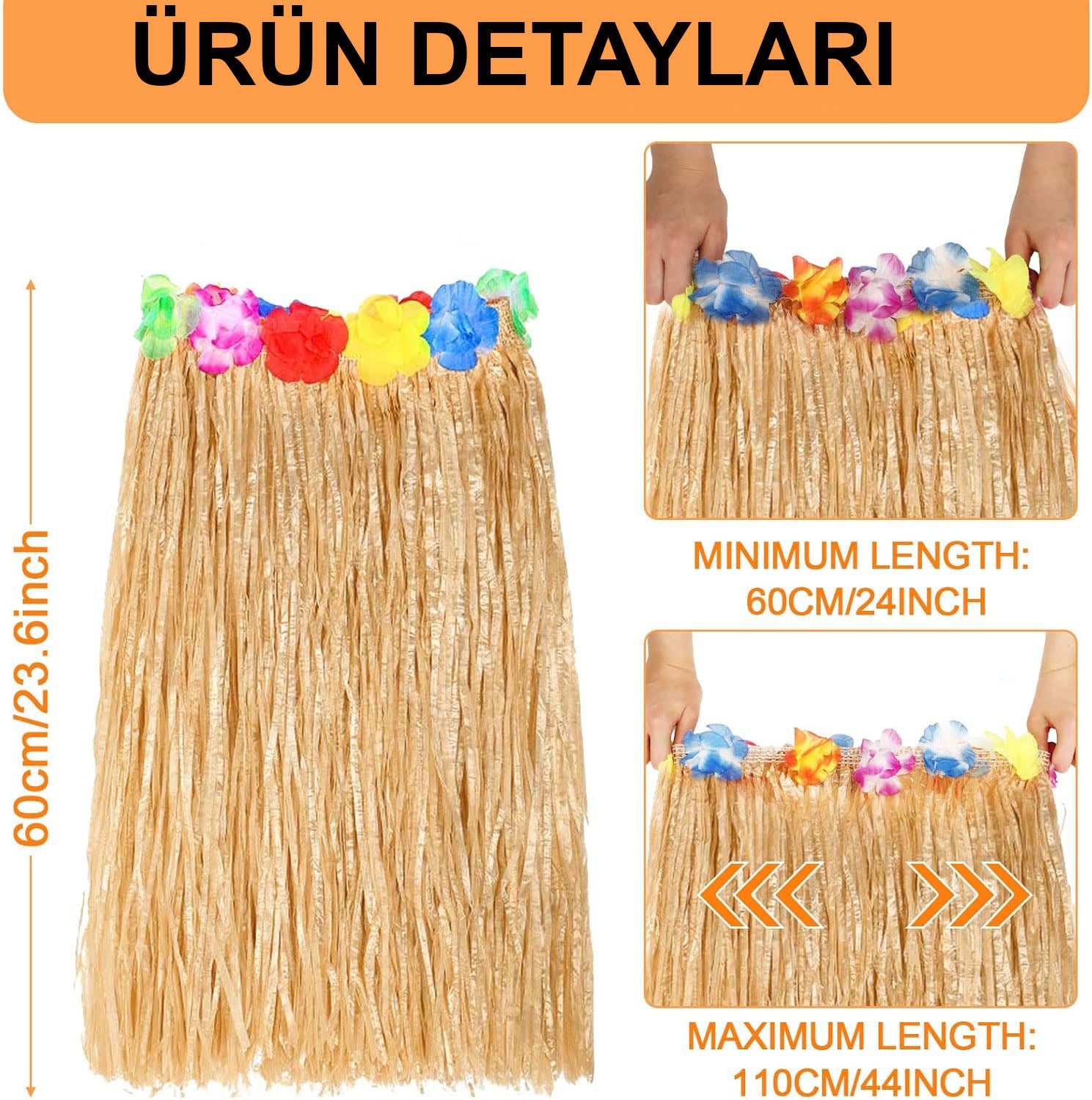 Hawaıı Tarzı Hula Eteğı – 60 Cm Hasır Naturel Etek