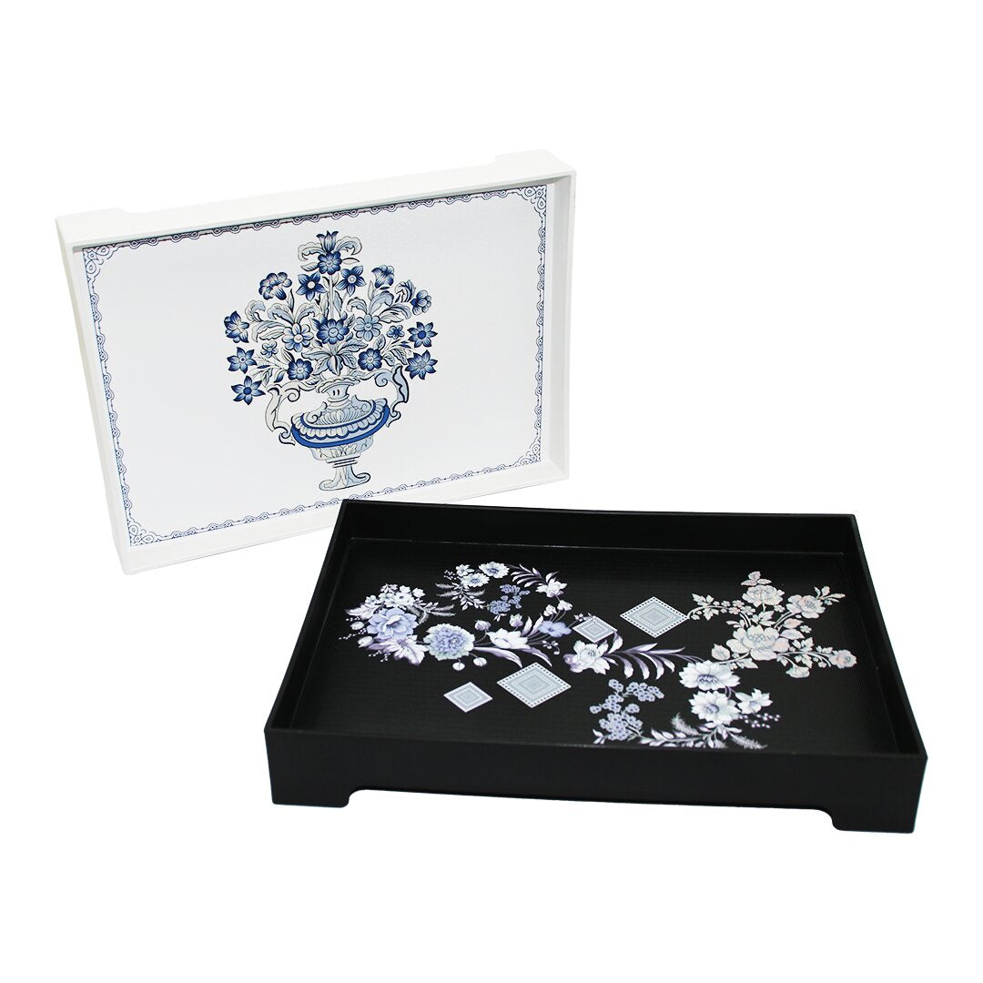 Japon Gülü Desenli̇ Di̇kdörtgen Ayakli Tepsi̇ 31x21cm