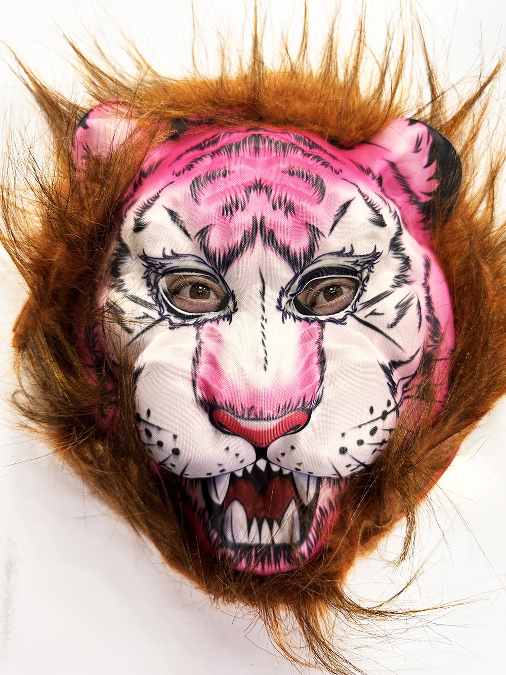 Kahverengı Saçlı Pembe Yüz Kurt Maske Kaplan Maske Mega Peluş 26 No