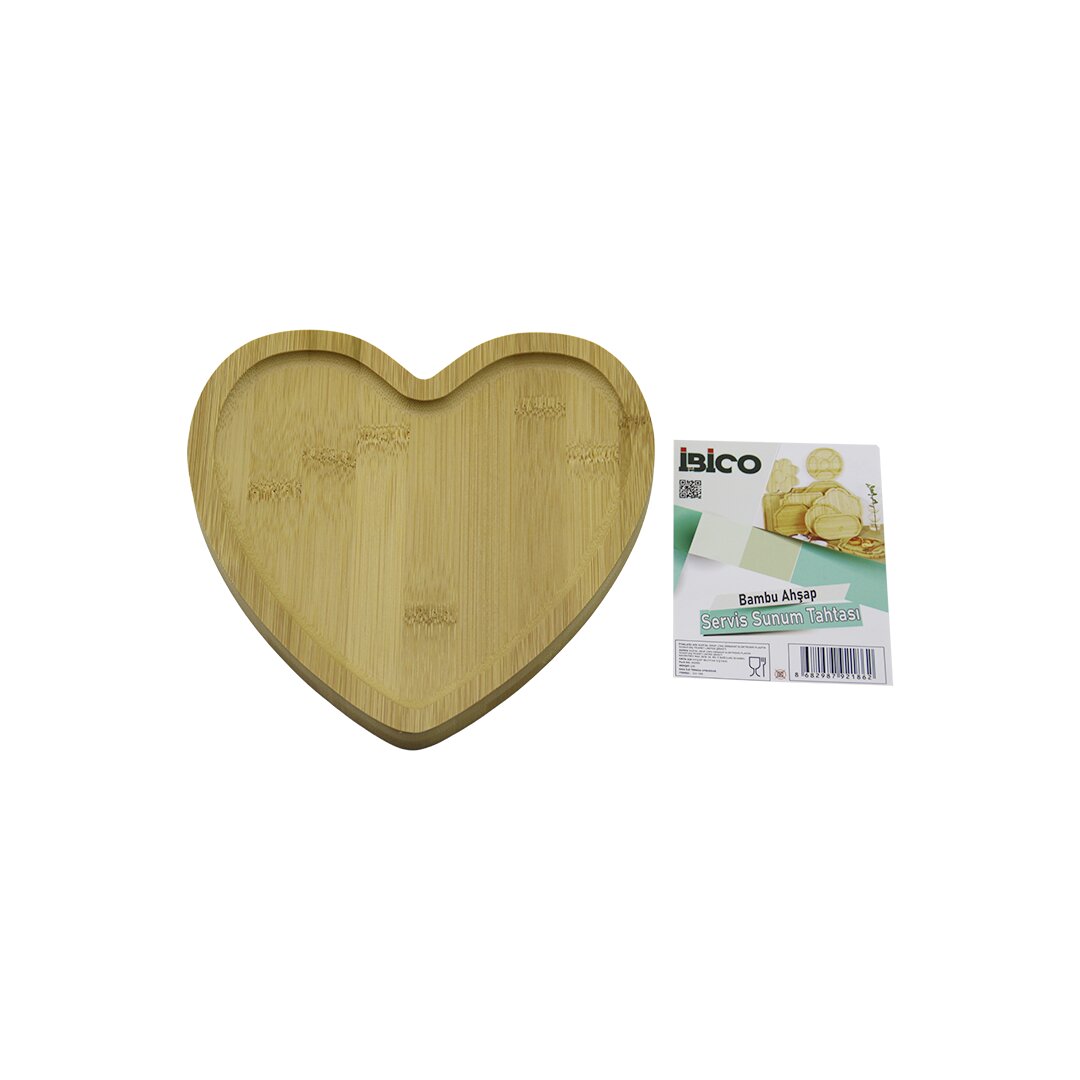 Kalp Model Ahşap Bambu Servi̇s Sunum Tepsi̇ - Tahtasi 20.5 X 19.5 X 1.4cm