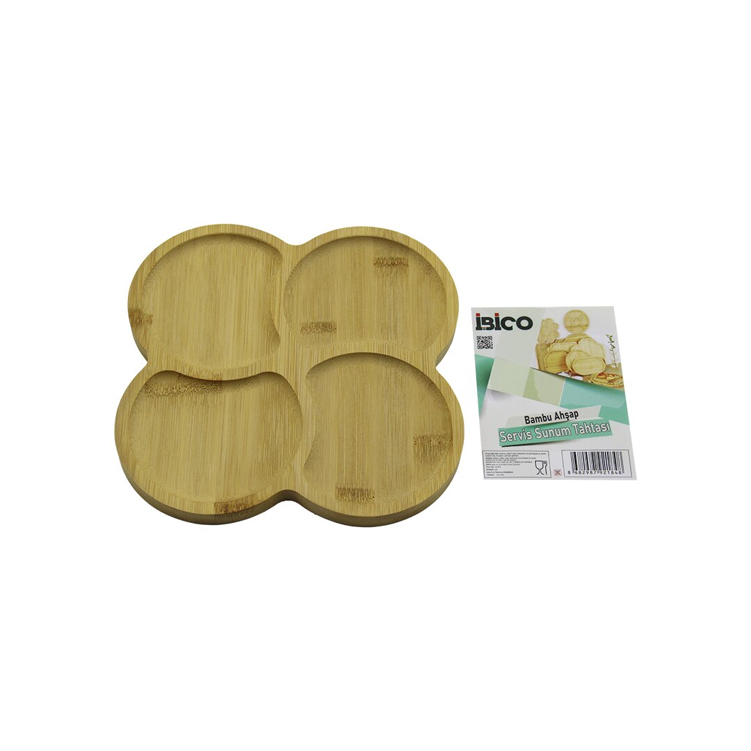 Kare 4 Yuvarlak Köşeli̇ - Bölmeli̇ Ahşap Bambu Servi̇s Sunum Tepsi̇ - Tahtasi 20 X 20 X 1.4cm