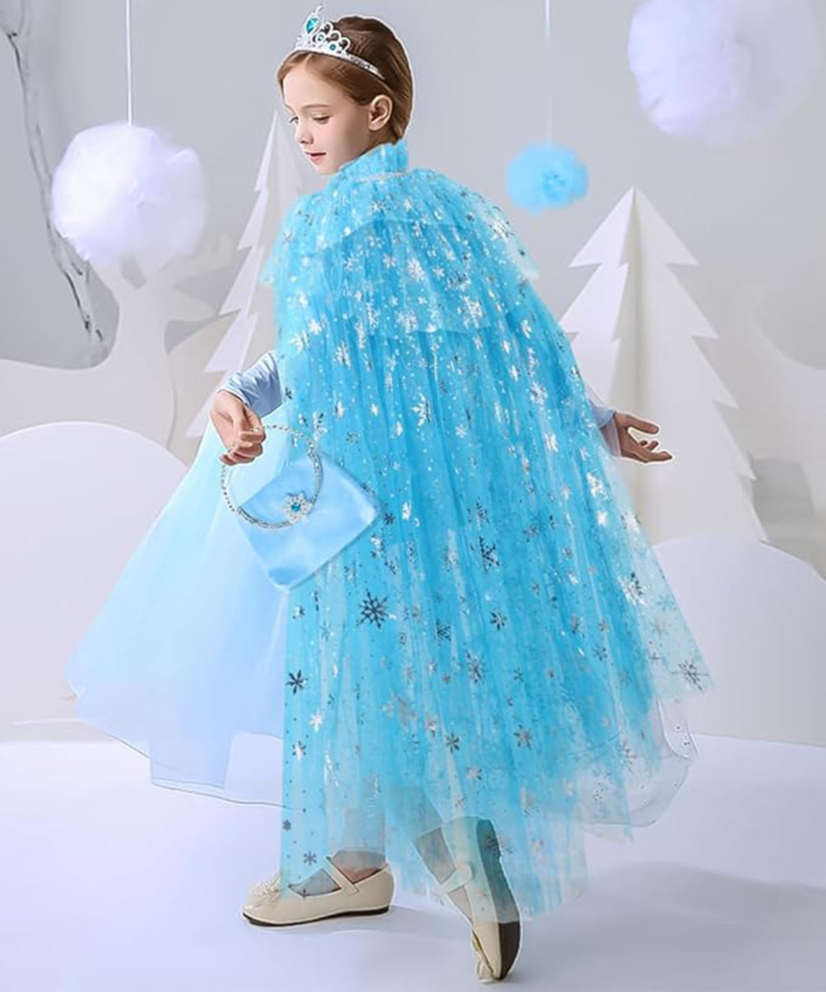 Karlar Ülkesi Elsa Frozen Mavi Pelerin – 80 cm Kar Desenli Çocuk Pelerini