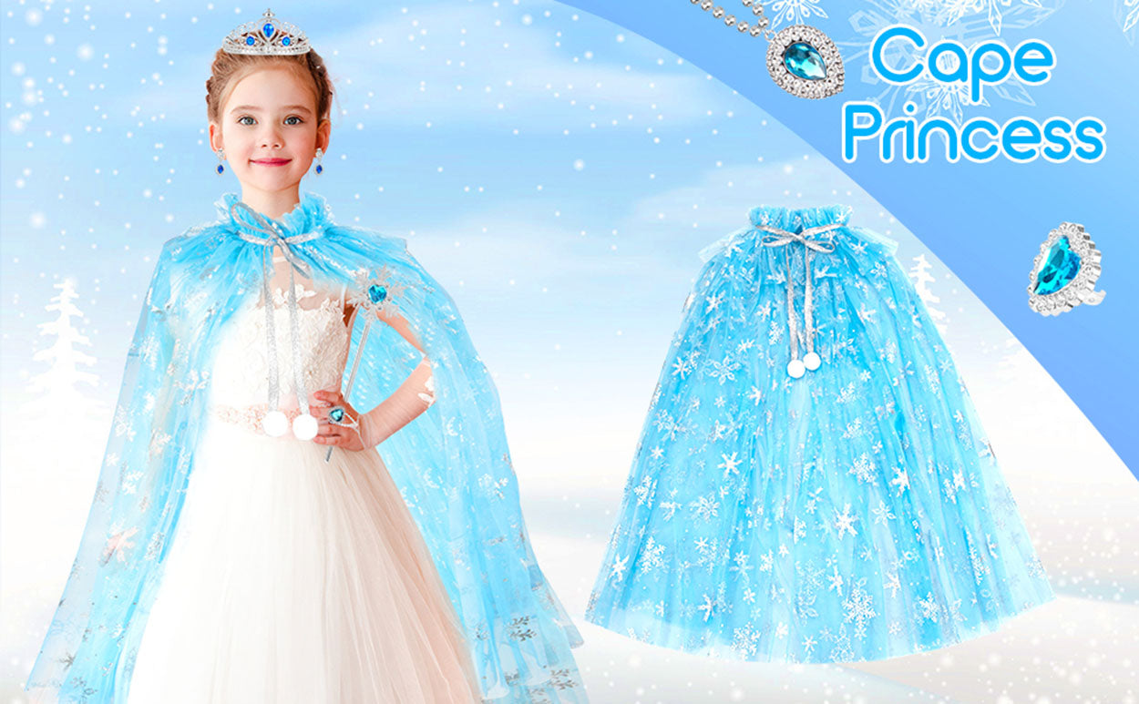 Karlar Ülkesi Elsa Frozen Mavi Pelerin – 80 cm Kar Desenli Çocuk Pelerini