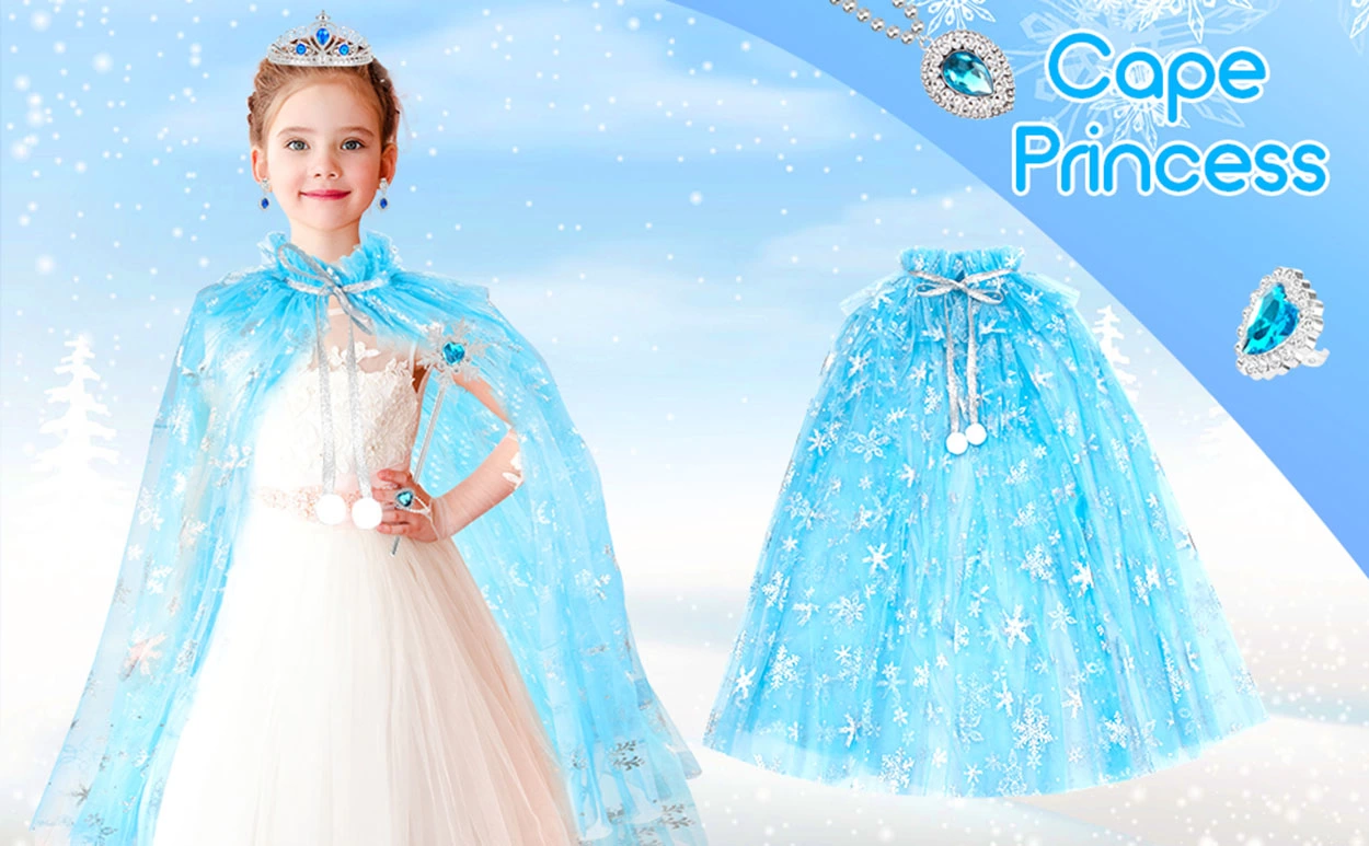 Karlar Ülkesi Elsa Frozen Mavi Pelerin – 80 Cm Kar Desenli Çocuk Pelerini