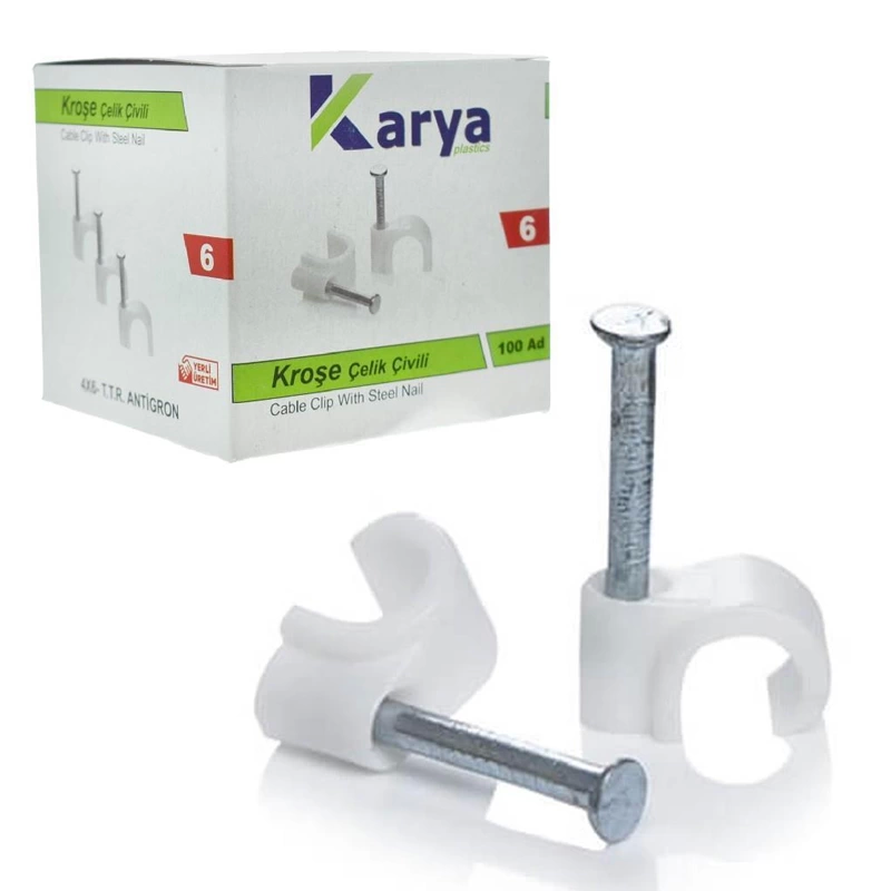 Karya 6 Numara Çelik Çivili 12 Mm Kroşe 100lü Paket4x6 Antigron Kablolar İçin