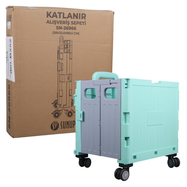 Katlanabilir Market Pazar Kamp Tekerlekli Alışveriş Arabası 60KG Kapasiteli