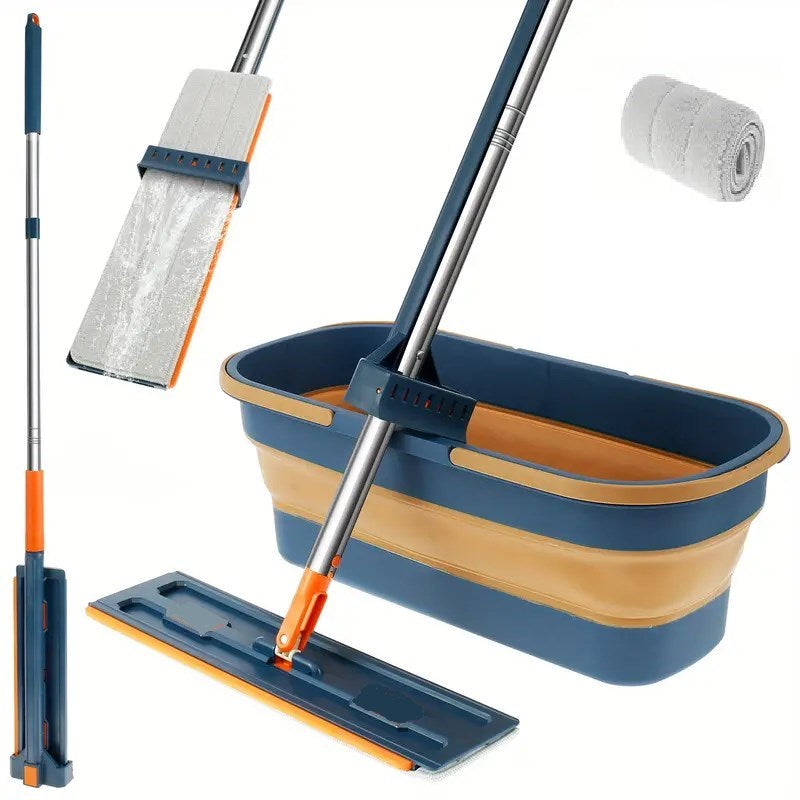 Kendınden Sıkmalı Katlanır Kovalı Lüks Mop Kovalı Mop 1 Adet Yedek Bez
