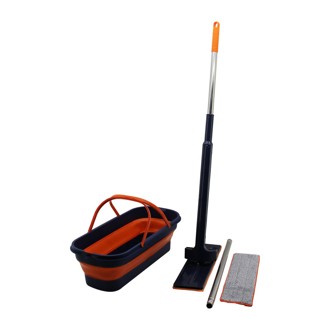 Kendi̇nden Sikmali Katlanir - Tekerli̇ Kovali Mop Seti̇ Yedek Bezli̇360° Başlik=11.5x41cm- Sap:130cm