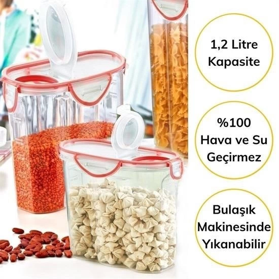 Kilitli Kapaklı Contalı Hava,su Sıvı Geçirmez 1,2 Litre Erzak Saklama Kabı-sa580