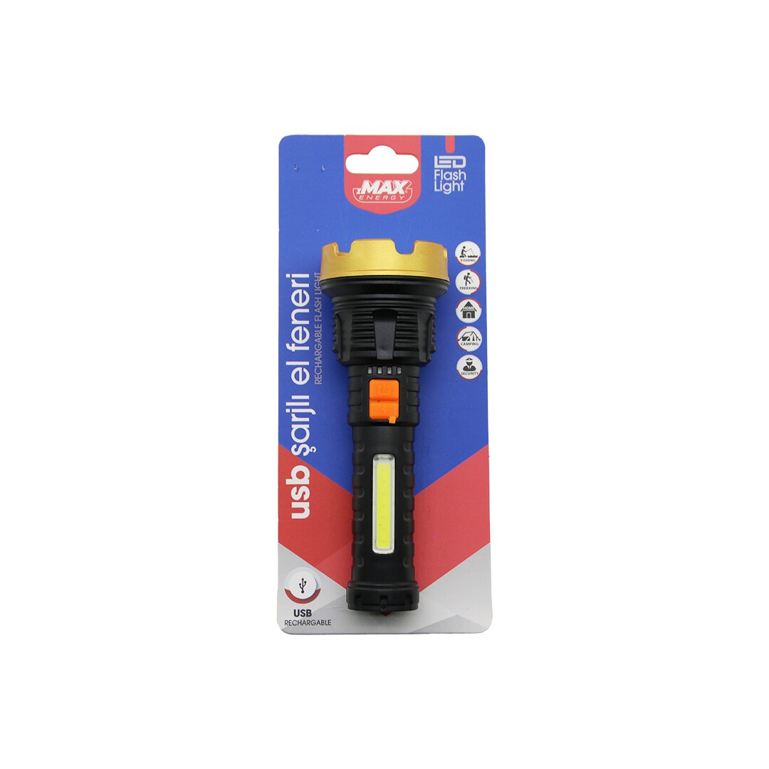 Küçük=15cm 2i̇n1= Osl Led - Cob Led Usb şarjli El Feneri̇ 3-kademe Işik - Flaşör şarj Gösterge
