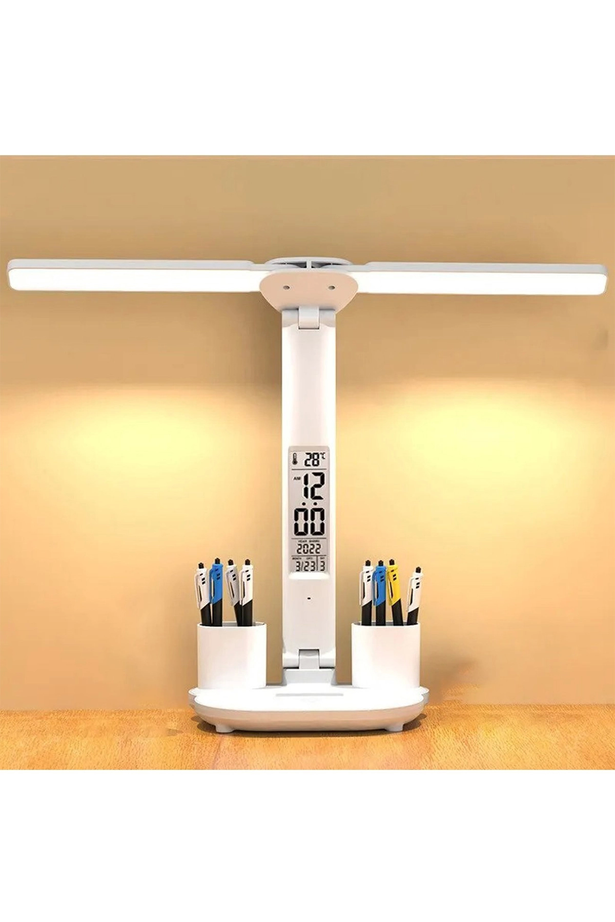 Led Dokunmatik Katlanabilir Masa Lambası Takvim Sıcaklık Saat Şarjlı Masa Lambası