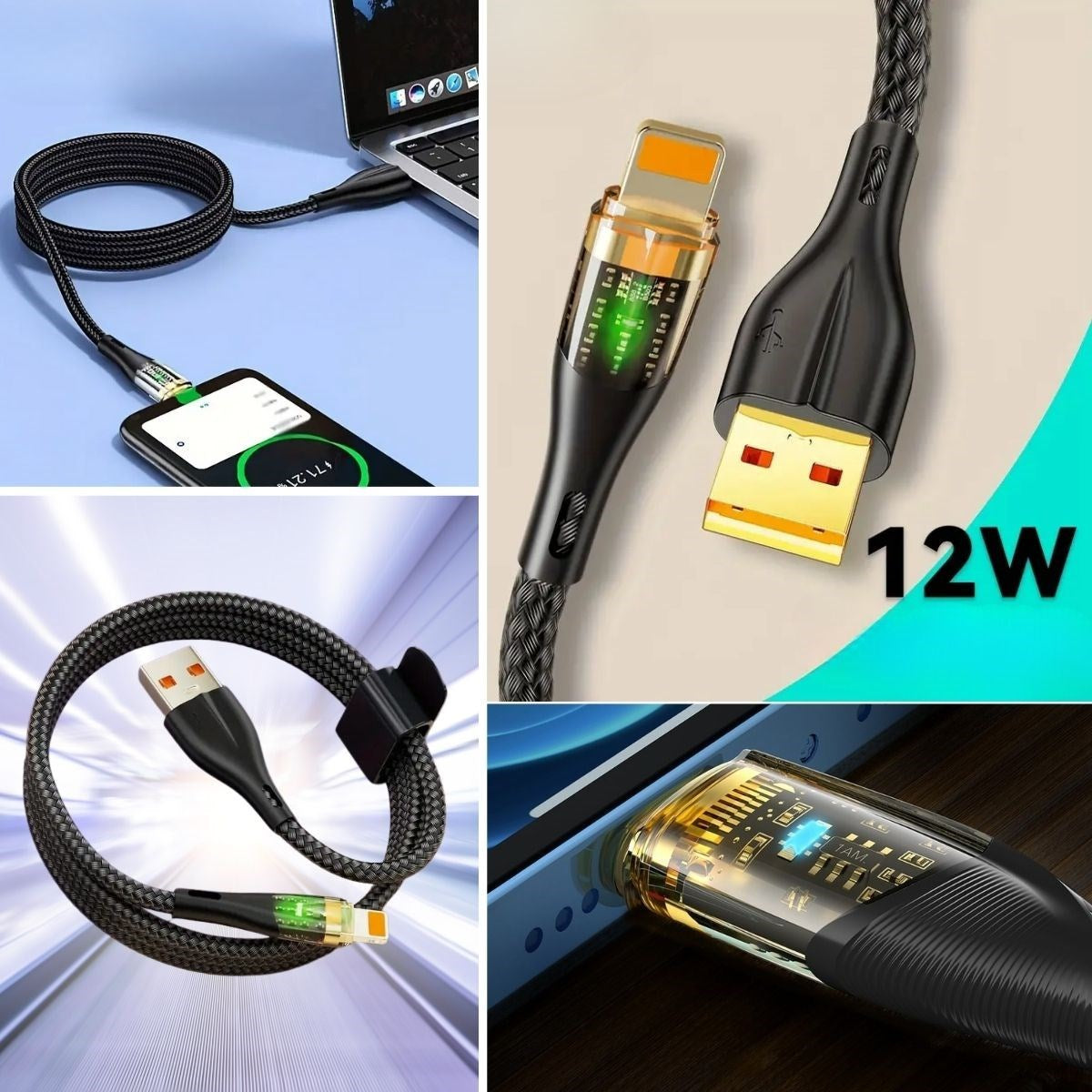 Led Işık Uçlu Sağlam İp Kablolu Usb To Lıghtnıng Hızlı şarj Kablosu